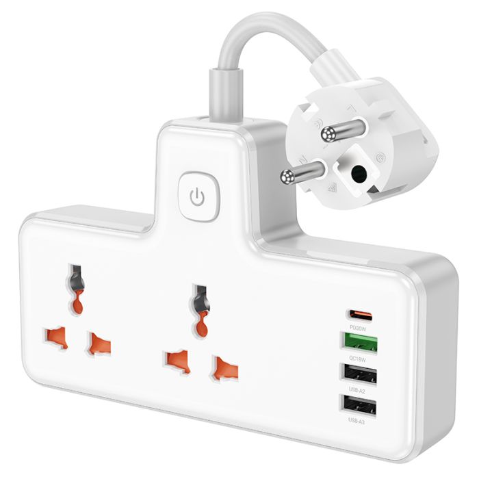 Мережевий подовжувач HOCO  AC12A Reise 2-position expansion socket(PD30W/1C3A) White (6942007607100)