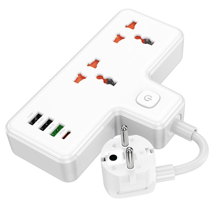 Мережевий подовжувач HOCO  AC12A Reise 2-position expansion socket(PD30W/1C3A) White (6942007607100)