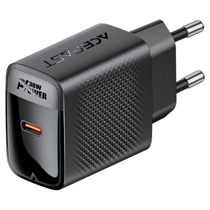 Мережевий зарядний пристрій ACEFAST A102 PD30W GaN single USB-C charger (EU) Black (6974316283287)