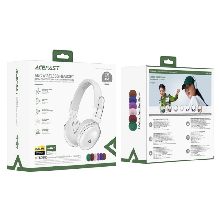 Бездротові накладні навушники ACEFAST H7 active noise reduction wireless headset Pearl white (6974316283560)