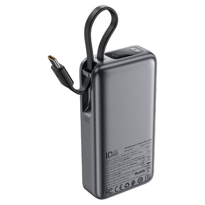 Зовнішній акумулятор ACEFAST M7 PD30W power bank with cable 10000mAh, Black (6974316283379)