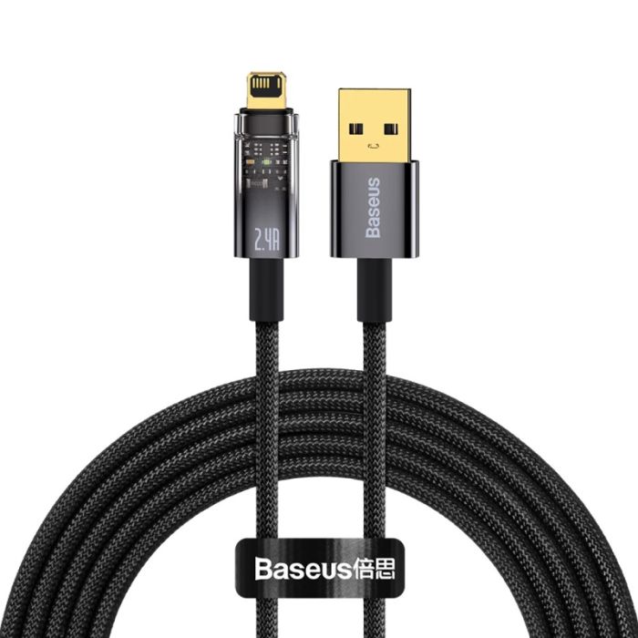 Кабель Baseus Explorer Series Auto Power-Off Fast Charging Data Cable USB to IP 2.4A 1m Black (CATS000401)