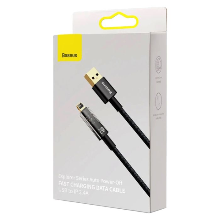 Кабель Baseus Explorer Series Auto Power-Off Fast Charging Data Cable USB to IP 2.4A 1m Black (CATS000401)