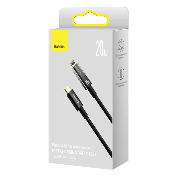 Кабель Baseus Explorer Series Auto Power-Off Fast Charging Data Cable Type-C to IP 20W 1m Black (CATS000001)
