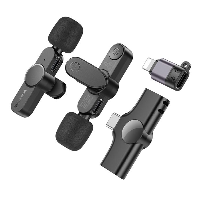 Бездротова мікрофонна система BOROFONE BFK12 Trophy lavalier dual-mic (iP/Type-C) Black (6941991106408)