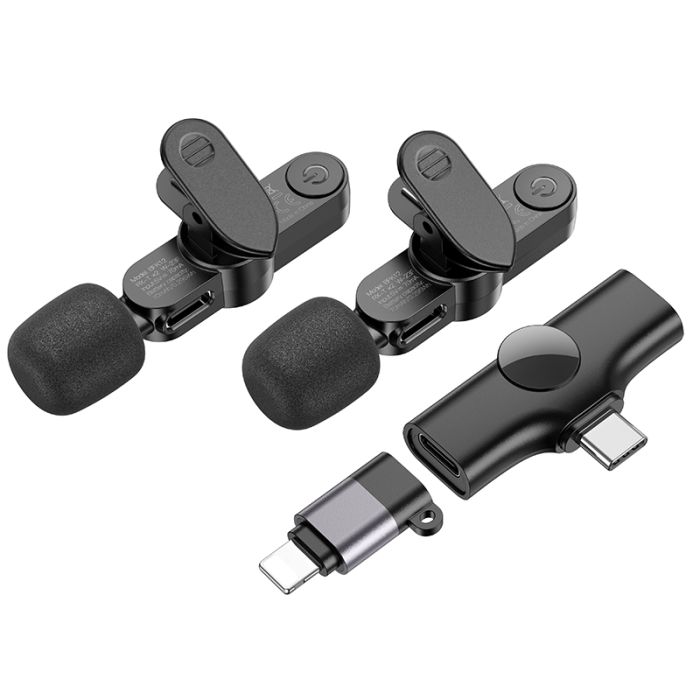 Бездротова мікрофонна система BOROFONE BFK12 Trophy lavalier dual-mic (iP/Type-C) Black (6941991106408)