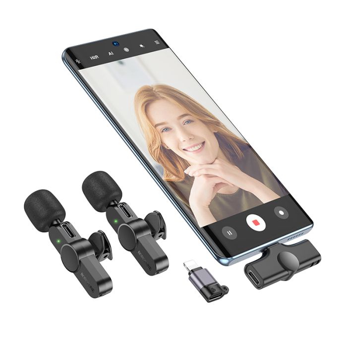 Бездротова мікрофонна система BOROFONE BFK12 Trophy lavalier dual-mic (iP/Type-C) Black (6941991106408)