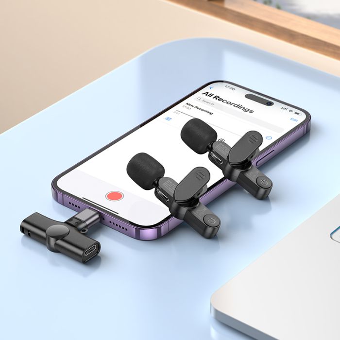 Бездротова мікрофонна система BOROFONE BFK12 Trophy lavalier dual-mic (iP/Type-C) Black (6941991106408)