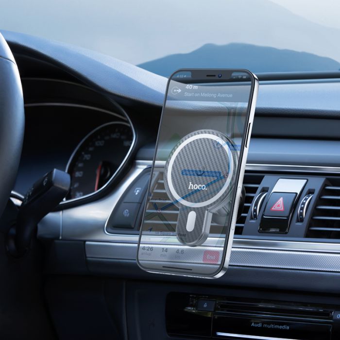 Автотримач для телефона з БЗП HOCO CA85 Ultra-fast magnetic wireless charging car holder Black (6931474745484)