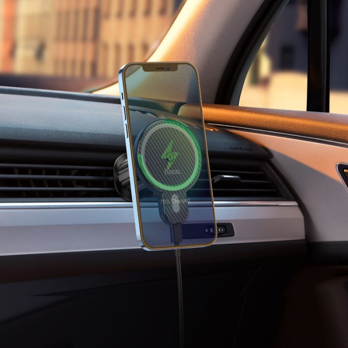 Автотримач для телефона з БЗП HOCO CA85 Ultra-fast magnetic wireless charging car holder Black (6931474745484)