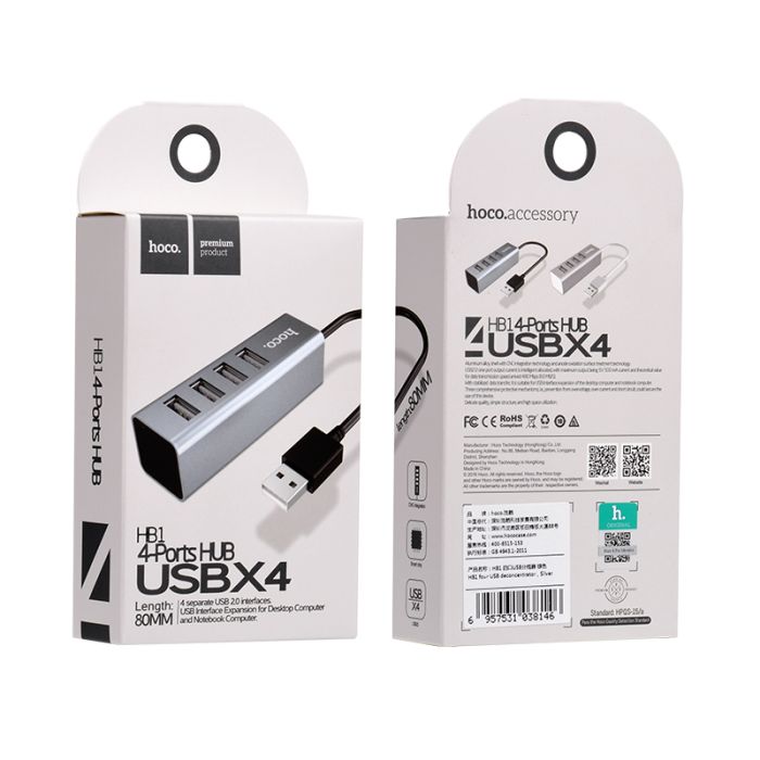 USB-хаб HOCO HB1 4USB Line machine Tarnish (6957531038139)