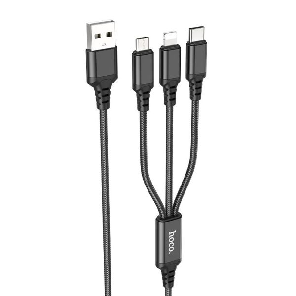 Кабель HOCO X76 3-in-1 Super charging cable (iP+Type-C+Micro) Black (6931474767400)