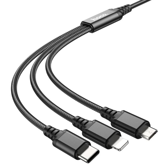 Кабель HOCO X76 3-in-1 Super charging cable (iP+Type-C+Micro) Black (6931474767400)