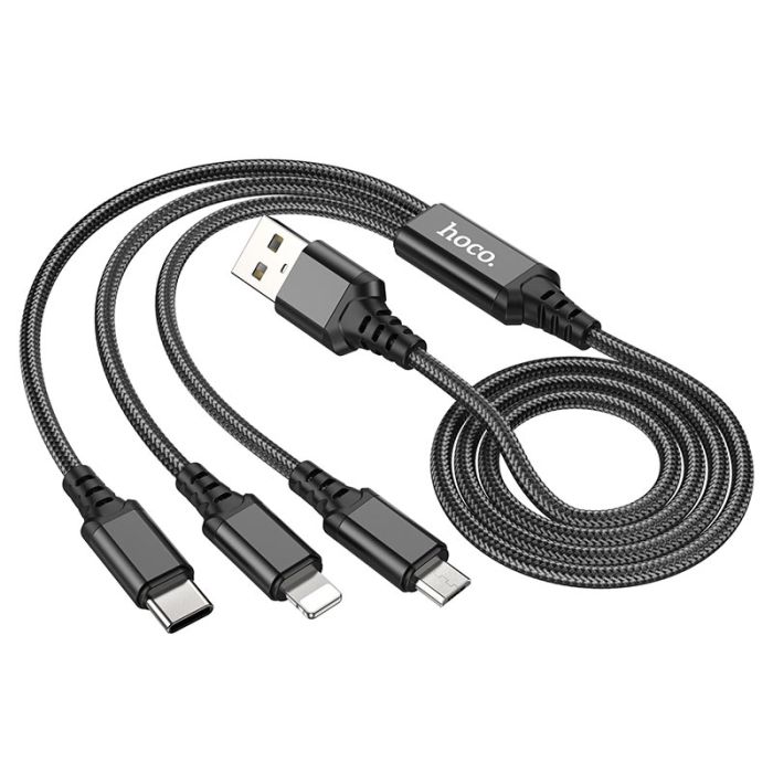 Кабель HOCO X76 3-in-1 Super charging cable (iP+Type-C+Micro) Black (6931474767400)