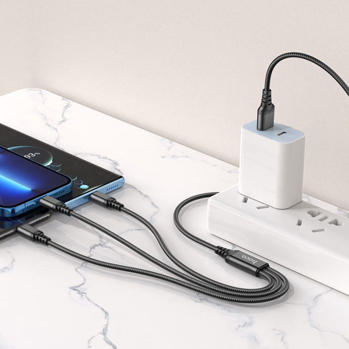 Кабель HOCO X76 3-in-1 Super charging cable (iP+Type-C+Micro) Black (6931474767400)