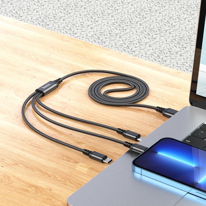 Кабель HOCO X76 3-in-1 Super charging cable (iP+Type-C+Micro) Black (6931474767400)