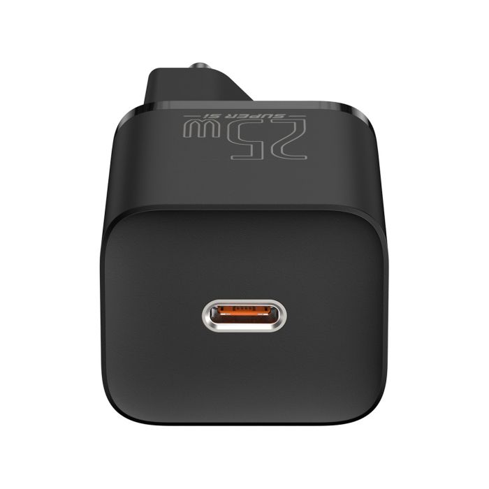 Мережевий зарядний пристрій з кабелем Baseus Super Si Quick Charger 1C 25W EU Sets Black（With Mini White Cable C to C 3A 1m Black） (TZCCSUP-L01)