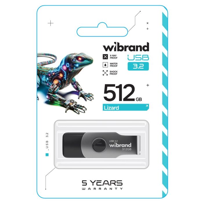 Флеш-накопичувач Wibrand USB 3.2 Gen1 Lizard 512GB Black (WI3.2/LI512P9B)