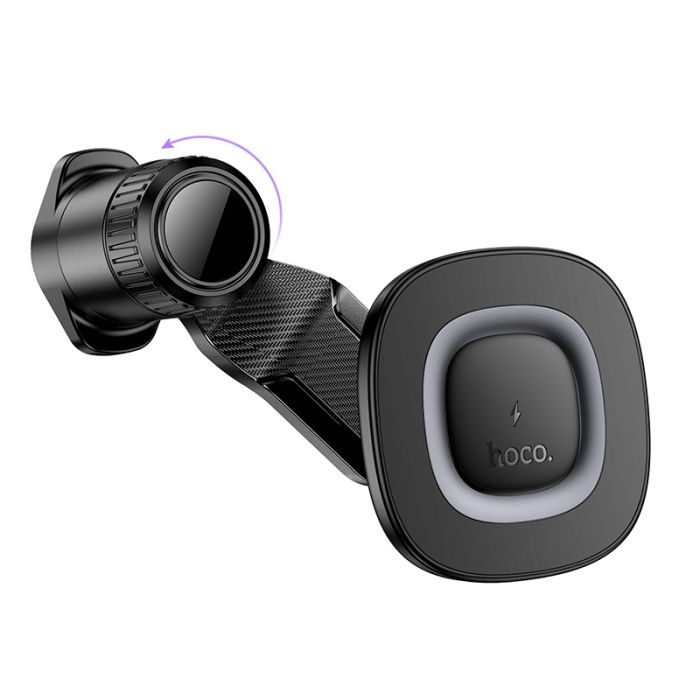Автотримач для телефона з БЗП HOCO HW30 Crown magnetic wireless charging car holder (air outlet) Black Metal Gray (6942007646925)