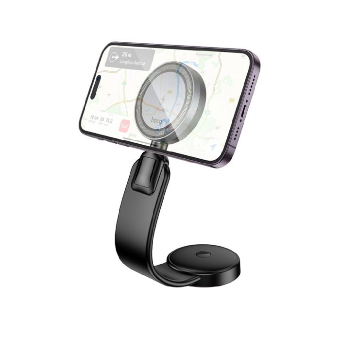 Автотримач для телефона з БЗП HOCO HW29 Totem ring magnetic wireless fast charging car holder (center console) Black Metal Gray (6942007642163)