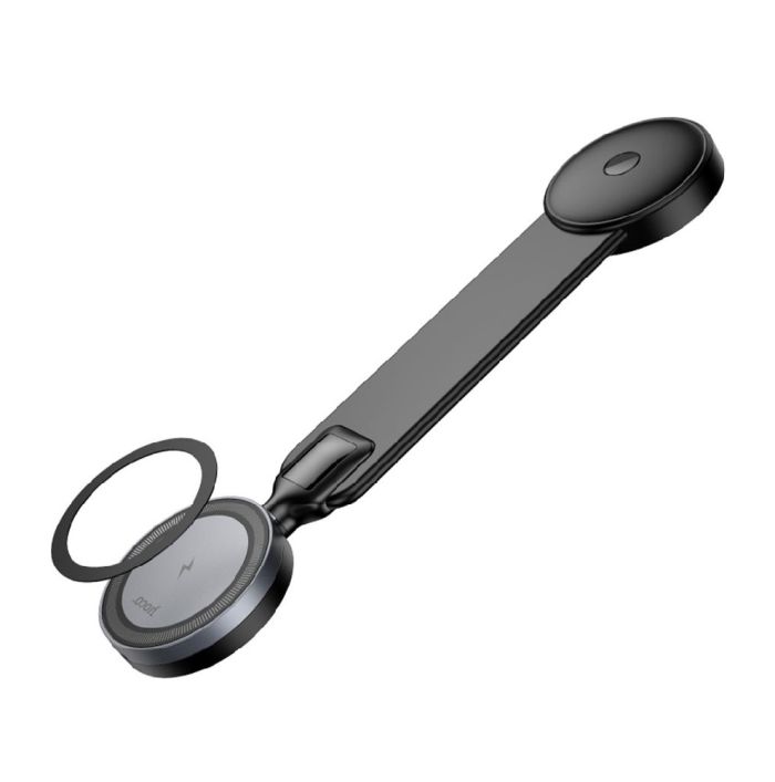 Автотримач для телефона з БЗП HOCO HW29 Totem ring magnetic wireless fast charging car holder (center console) Black Metal Gray (6942007642163)