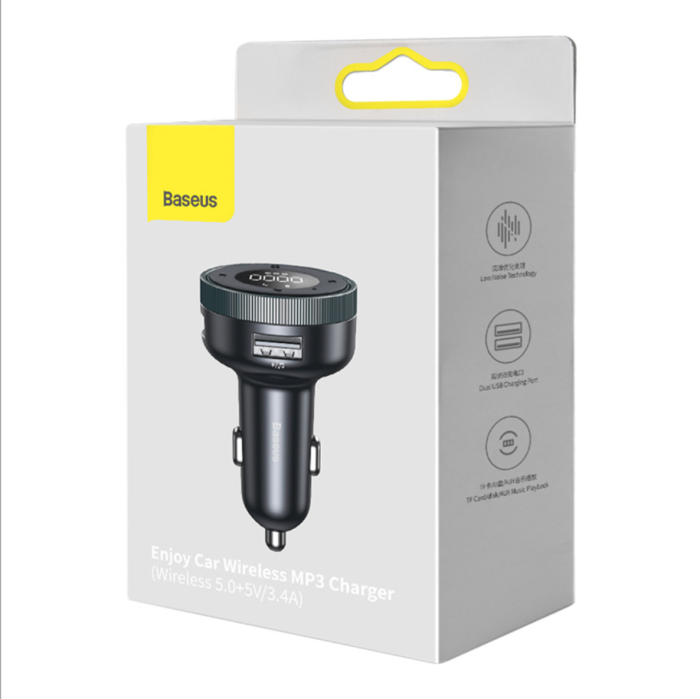 АЗП з FM-модулятором Baseus Enjoy Car Wireless MP3 Charger (Wireless 5.0+5V/3.4A) Black (CCLH-01)