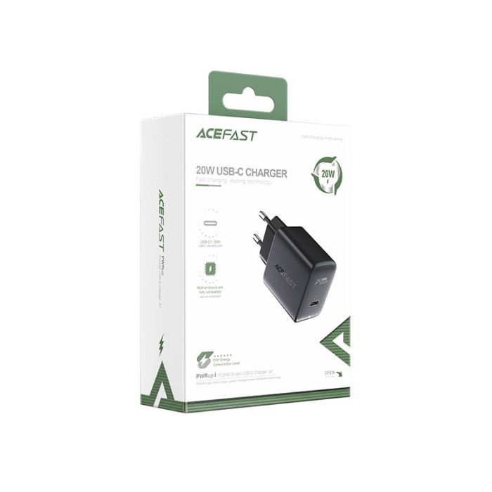 Мережевий зарядний пристрій ACEFAST A1 PD20W single USB-C charger Black (6974316280033)