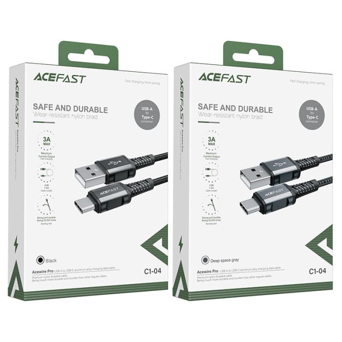 Кабель ACEFAST C1-04 USB to Type-C 3A, 1.2m, nylon aluminum connectors, Black (6974316280545)