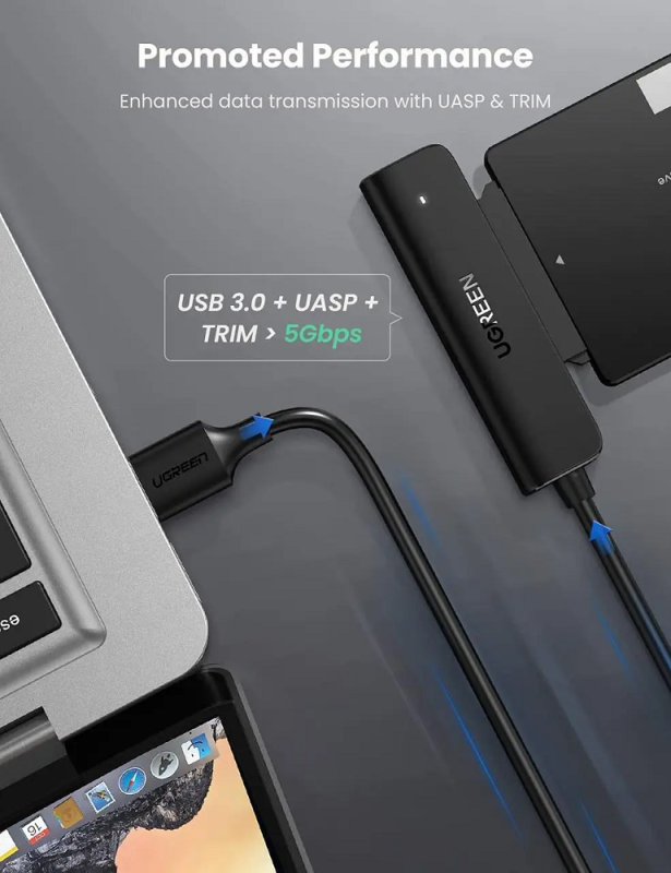 Зовнішня кишеня для накопичувача UGREEN CM321 USB-A to 2.5-Inch SATA Converter 50cm (UGR-70609) (UGR-70609)