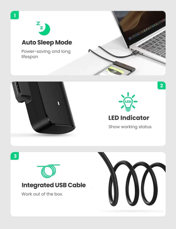 Зовнішня кишеня для накопичувача UGREEN CM321 USB-A to 2.5-Inch SATA Converter 50cm (UGR-70609) (UGR-70609)