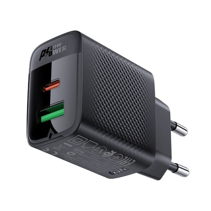 Мережевий зарядний пристрій ACEFAST A78 PD20W GaN (USB-A+USB-C) charger Black (6974316283256)
