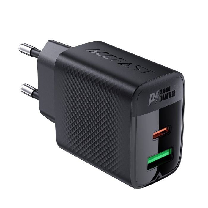 Мережевий зарядний пристрій ACEFAST A78 PD20W GaN (USB-A+USB-C) charger Black (6974316283256)