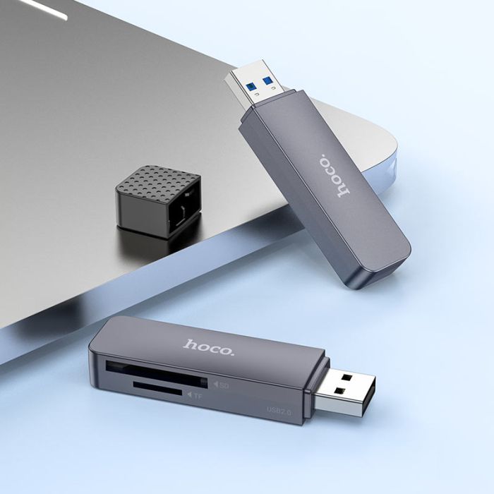 Кардрідер HOCO HB45 Spirit 2-in-1 USB 2.0 card reader Metal Gray (6942007620499)