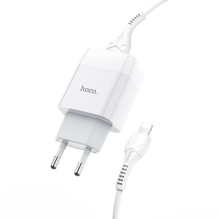 Мережевий зарядний пристрій з кабелем HOCO C73A Glorious dual port charger set (iP)(EU) White (6931474713056)