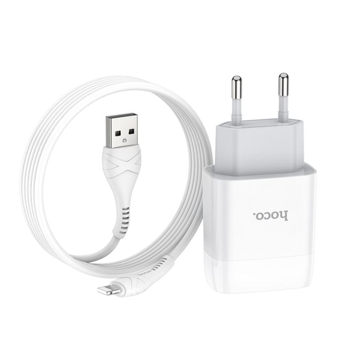 Мережевий зарядний пристрій з кабелем HOCO C73A Glorious dual port charger set (iP)(EU) White (6931474713056)