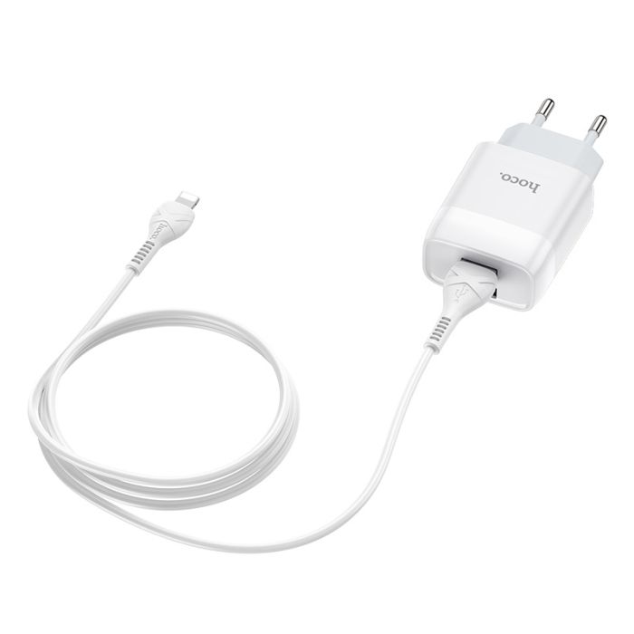 Мережевий зарядний пристрій з кабелем HOCO C73A Glorious dual port charger set (iP)(EU) White (6931474713056)