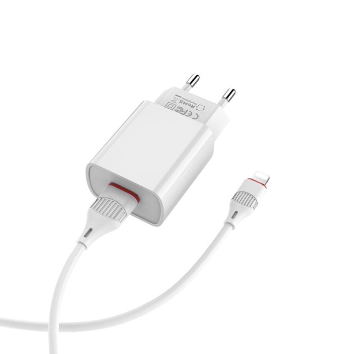 Мережевий зарядний пристрій з кабелем BOROFONE BA20A Sharp single port charger set(Lightning) 10.5W White (6931474700728)