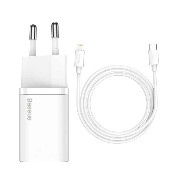 Мережевий зарядний пристрій з кабелем Baseus Super Si 1C 20W With Simple Wisdom Data Cable Type-C/iP 1m White (TZCCSUP-B02)
