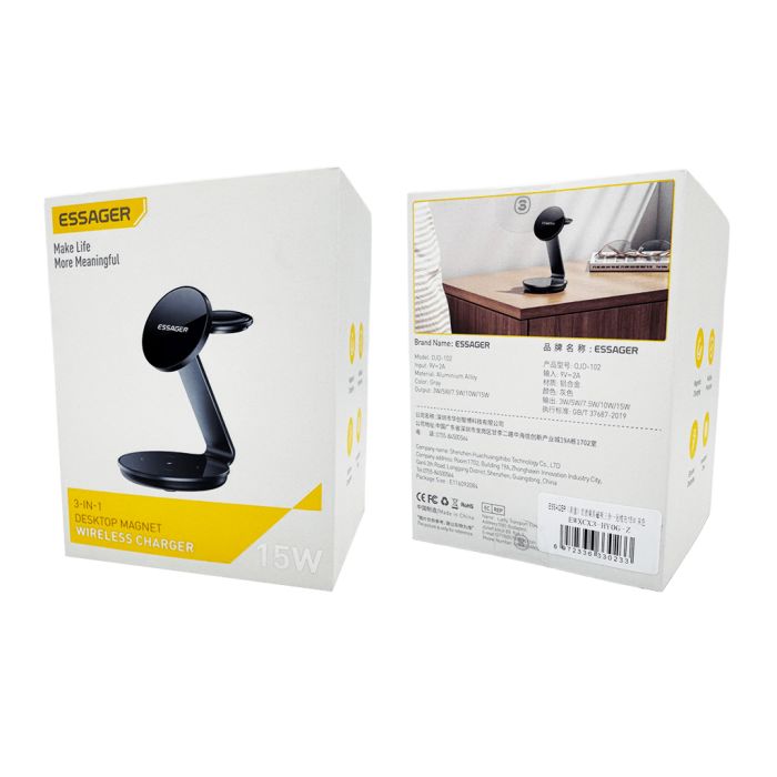 Бездротовий мультизарядний пристрій ESSAGER Hongyan 15W 3 IN 1 black (EWXCX3-HY0G-Z)