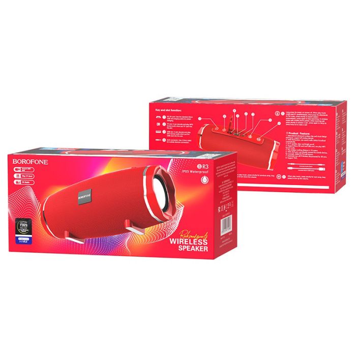 Портативна колонка BOROFONE BR3 Rich sound sports wireless speaker Red (6931474715586)