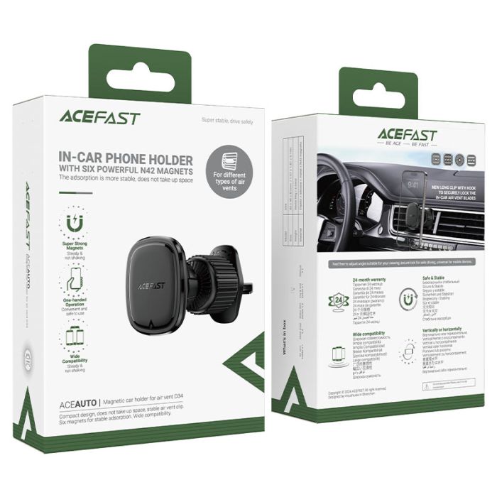 Автотримач для телефона ACEFAST D34 air outlet magnetic car holder Black (6974316282310)