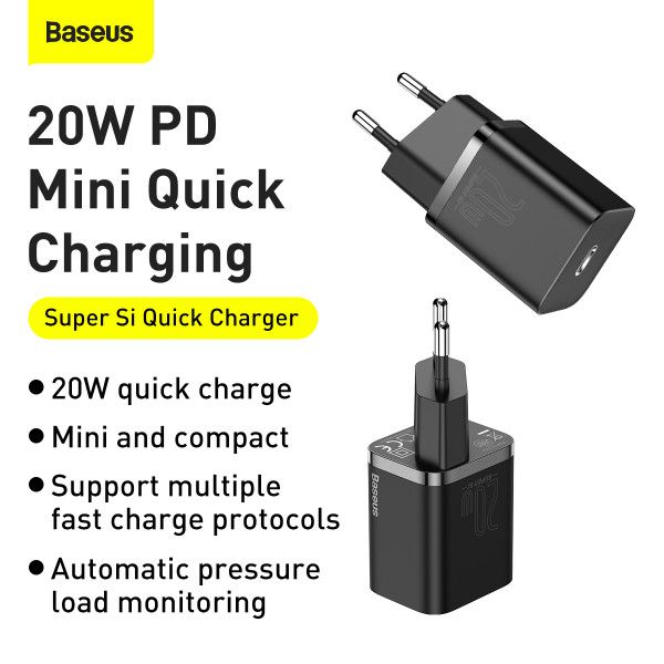 Мережевий зарядний пристрій Baseus Super Si Quick Charger 1C 20W EU Black (CCSUP-B01)