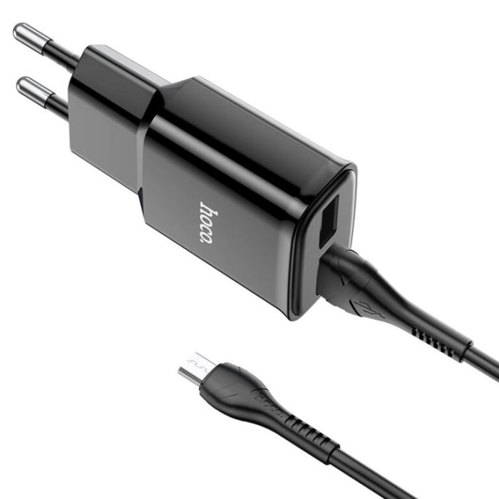 Мережевий зарядний пристрій з кабелем HOCO C88A Star round dual port charger set(Micro) 12W Black (6931474749529)