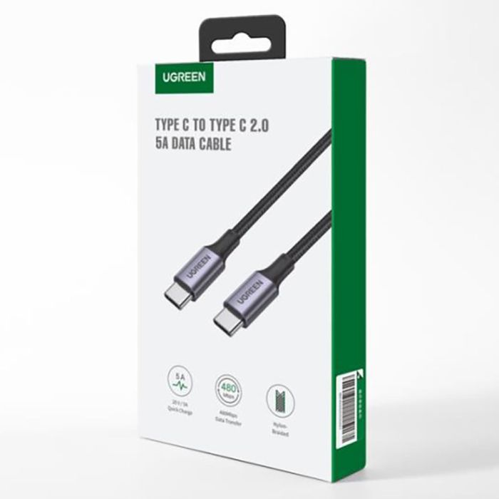Кабель UGREEN US316 USB-C to USB-C 2.0 Cable 100W Alu Case with Braid 1.5m (Space Gray) (UGR-70428) (UGR-70428)