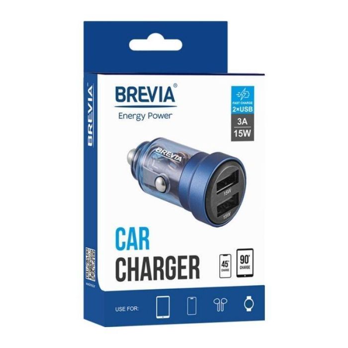 Зарядка для авто Brevia ePower DualDrive 15W 2xUSB-A прозрачный голубой (46515DUBL)
