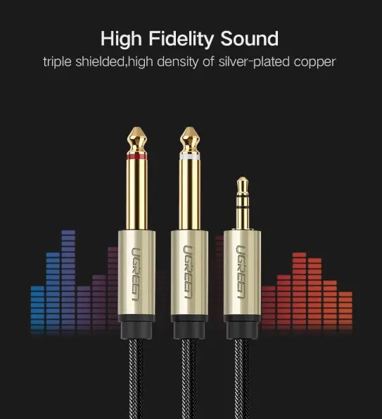 Аудіокабель UGREEN AV126 3.5mm TRS to Dual 6.35mm TS Audio Cable 2m (Gray)(UGR-10615) (UGR-10615)