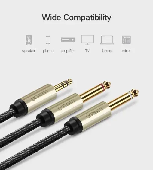 Аудіокабель UGREEN AV126 3.5mm TRS to Dual 6.35mm TS Audio Cable 2m (Gray)(UGR-10615) (UGR-10615)