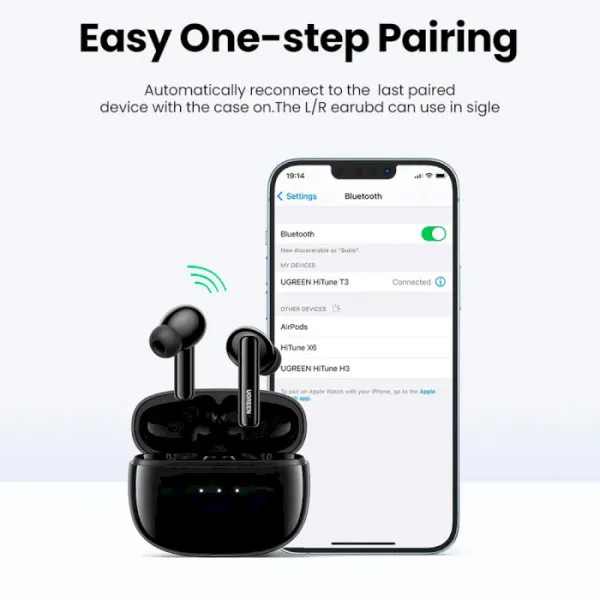Бездротові навушники UGREEN WS106 HiTune T3 Active Noise-Cancelling Wireless Earbuds, IPX5, Black (UGR-90401) (UGR-90401)