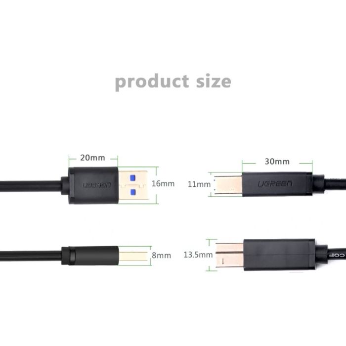 Кабель UGREEN US210 USB 3.0 AM to BM Print Cable 2m (Black）(UGR-10372) (UGR-10372)