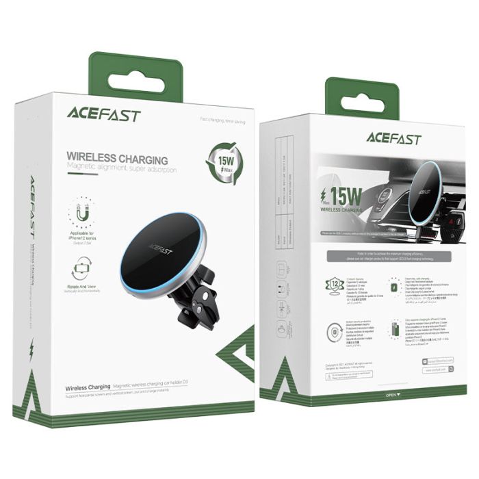 Автотримач для телефона з БЗП ACEFAST D3 magnetic wireless charging car holder Silver (6974316280446)